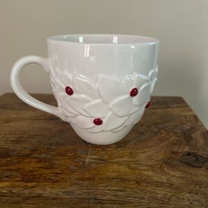 Starbucks Coffee Cup Mug 2004 White Holly Berry Poinsettia Holiday Christmas